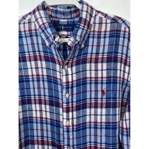 Ralph Lauren Plaid Button Down Shirt Long Sleeve Linen Classic Fit‎ Mens L